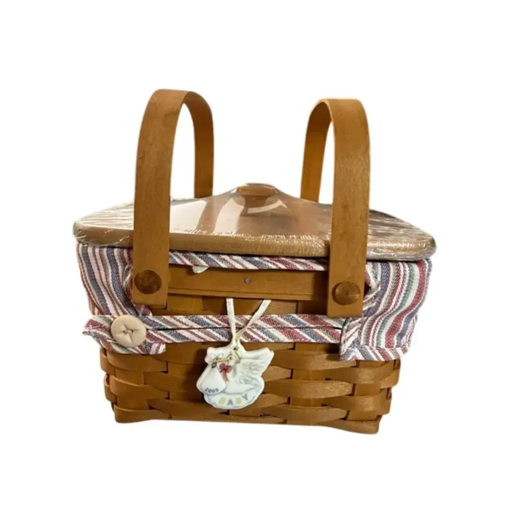 Longerberger Classic Little Market Basket Striped Liner 2005 Tie On Protector